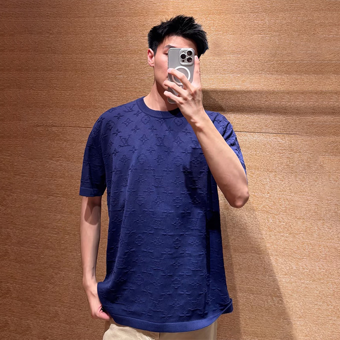 lv louis vuitton monogram knit crew neck t-shirt